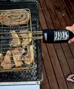 The braai grid handle sleeve / sock over the braai grid a top view.