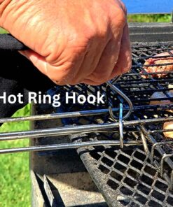 The braai grid handle sleeve hook - close up. The hook pulls the hot ring off the handle