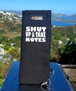 A braai grid handle sleeve / sock - With the following saying on: "Shut up and take notes"
